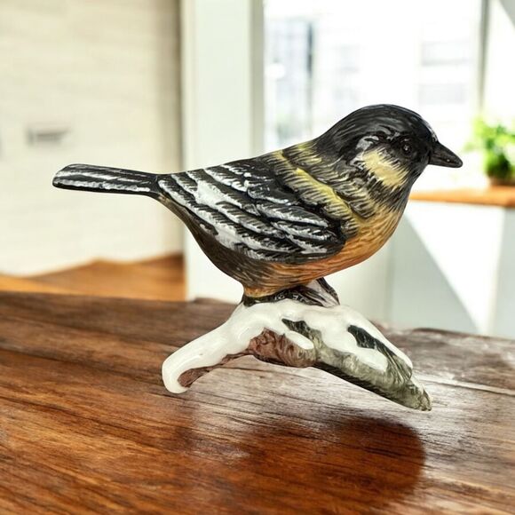 Winter Chickadee Bird Figurine on Snowy Pinecone Branch – Hand Painted 4” - Picture 7 of 7